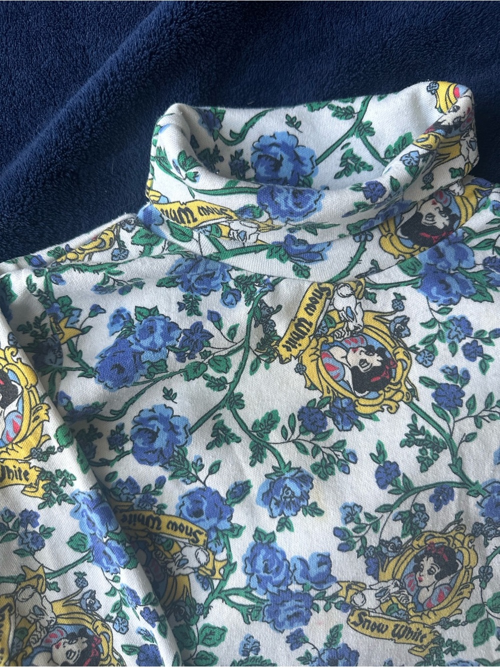 Vintage Disney Kids Snow White Floral Long-Sleeve Turtleneck Top - Blue & White